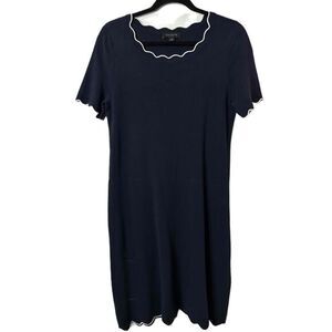 Ann Taylor Dress Womens Size Petite Large Navy Shift Short Sleeve White Trim